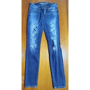 American‎ Eagle Outfitters Women Super Stretch Distressed Jegging Blue Size 0